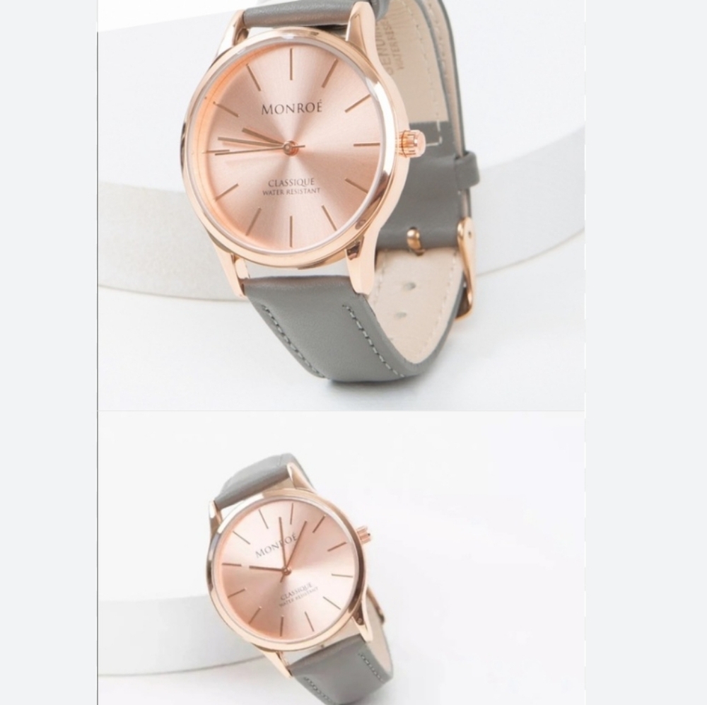 Monroé by Maéstro Watch – Gray Strap & Rose Gold Face
